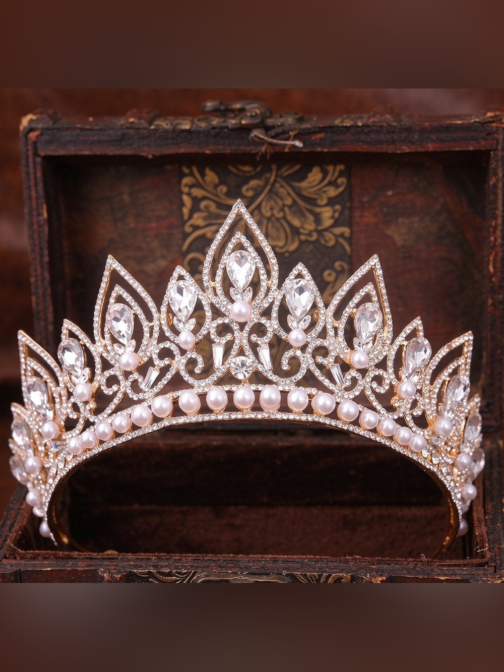 Rose Gold Pearl and Crystal Tiara Headband